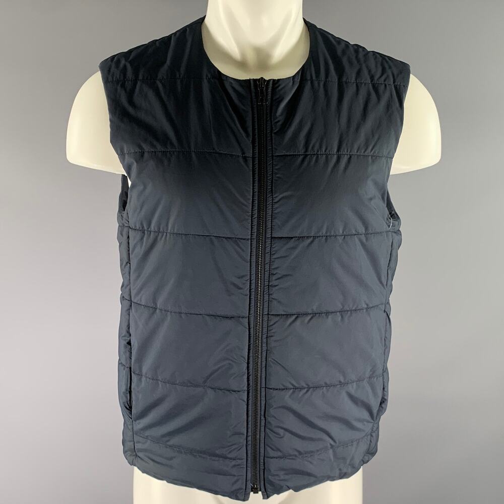 A.P.C. Size S Navy Quilted Polyester Zip Vest